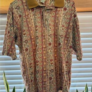 Vintage Natural Issue Polo Shirt Mens Large Patterned 90s Cotton Retro Casual